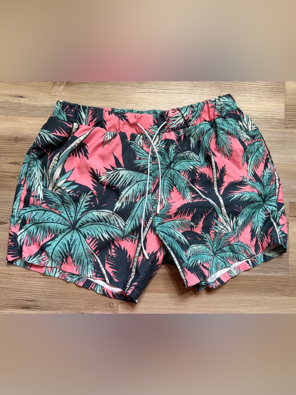 TopMan Tropical Palm Print Drawstring Shorts - Coral & Teal